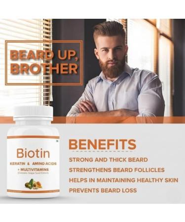 Beard Biotin- 100% Vegan 60 Tablets (Pack of 1) | Promotes Stronger & Thicker Beard Growth Powered with Vitamin A Vitamin E Vitamin B7 Keratin & Amino Acids - Buy Online on GoSupps.com