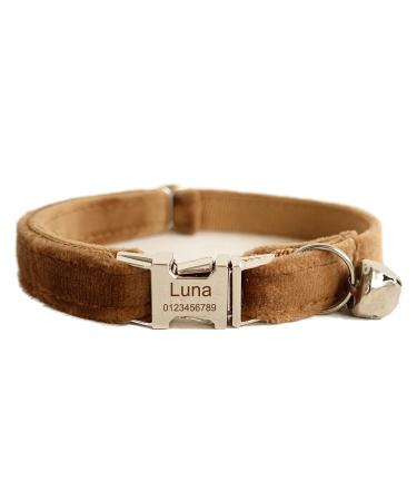 Cat Collar Personalized with Name Phone Number Engraved ,Customized with Bell for Small Dogs Puppy Kitten S (6"-10") Brown