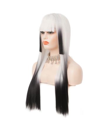 Buy Ombre White to Black Long Wig for Women - Synthetic Heat-Resistant Fiber with Bangs for Cosplay & Halloween - Buy Online on GoSupps.com