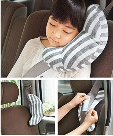 Qchomee Kids Car Travel Pillow | Seat Belt Cushion Head Neck Support | Grey Stripes | Car Seat Headrest for Children - Buy Online on GoSupps.com