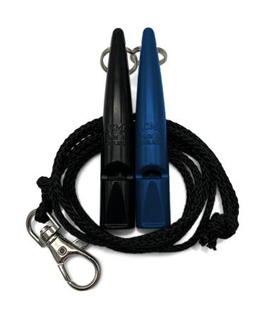 Acme dog whistle No.211.5 with pipe band |In a double pack |2 pipes including 2 ligaments |Ideal for the recall - loud and far -reaching (Black + Snorkel Blue)