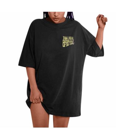 STYESH Oversized T Shirts for Women, Summer Y2k Tops Graphic Tees Letter Print Casual Short Sleeve Shirts Streetwear A01#black XX-Large