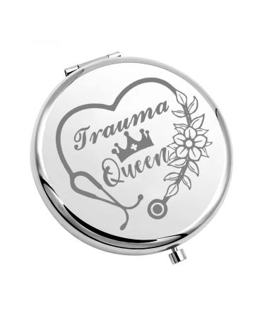 CHOORO Trauma Nurse Appreciation Gift Trauma Queen Makeup Pocket Mirror Nurse Makeup Accessory (Trauma Queen-M)