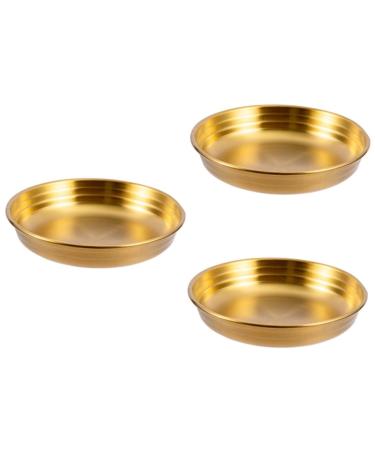 Zerodeko 3 Pcs Pickle Dish Flatware Korean Food Spices Snack Trays Plates Sauce Dish Soy Sauce Bowl Side Dish 13.5X13.5X2.5CMx3pcs Goldenx3pcs