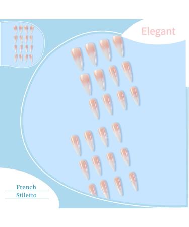 Buy Long Press on Nails Stiletto - Extra Long French Tip Gradient Acrylic Nail Set | 24 Pcs Pink to White Glue on False Nails for Women & Girls - Buy Online on GoSupps.com