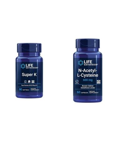 Life Extension Super K Vitamin K1 Vitamin K2 mk-7 Vitamin K2 mk-4 & N-Acetyl-L-Cysteine (NAC) Immune Respiratory