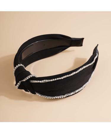 Wiwpar Rhinestone Wide Knot Headband for Women - Black Fashion Hair Hoop Accessories - Buy Online on GoSupps.com