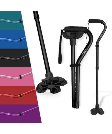 KINGGEAR Walking Cane for Women and Men, Lightweight and Sturdy Offset Walking Stick , Large Quad Base Canes for Seniors, Walking Crutches for People with Leg Injuries Black