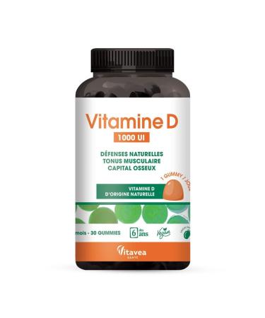 Vitavea - Vitamin D Gummies 1000 IU - Food Supplement Natural Defenses Immunity Muscle Tone Bone Capital - Mango Flavor - From 6 years old - 30 gummies - 1 month - Vegan - Designed in France
