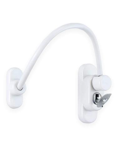 XFORT White Lockable Window Restrictor with Key 20cm Cable Length Restricts Windows to 100mm Opening Prevent Injury Burglary Durable Window Lock for Child Safety and Protection.