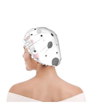 Pink Gray White Polka Dot Pattern Shower Cap for Women - Quick Drying & Water Repellent Hair Bath Cap - Buy Online on GoSupps.com