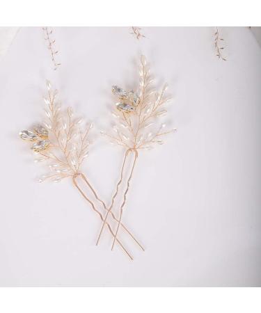 Chargances 2 Pieces Pearl Wedding Hair Pins Crystal Bridal Hair Pins Set Elegant Rhinestone Beaded Bride Headpiece Hair Accessories for Women and Girls (Gold) - Buy Online on GoSupps.com