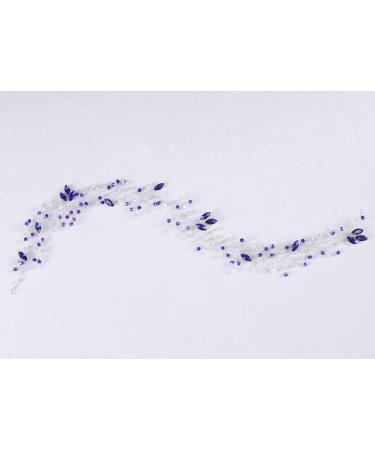 Wedding Crystal Hair Vine Silver Bridal Headband with Blue Rhinestone Pearl - Bridal Headpiece for Brides & Bridesmaids - Buy Online on GoSupps.com