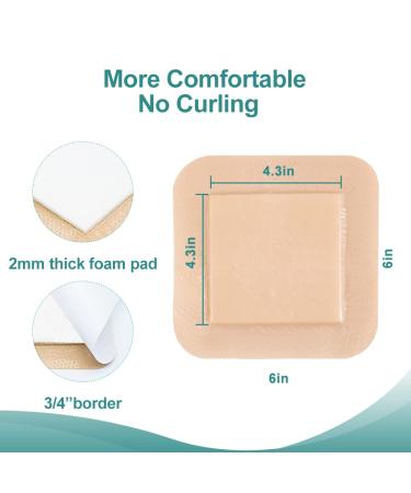 Silicone Foam Dressing 6'' x 6'' - Sacrum Wound Waterproof Bandages with Gentle Border - High Absorbency 5 Pack - Buy Online on GoSupps.com