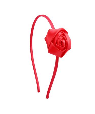 Rose Headband Hair Band Rose Hair Accessories for Girls Women Valentine's Party Birthday Wedding Celebration (Red)