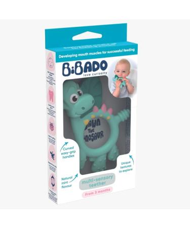 Bibado Baby Teething Toys - Silicone Dinosaur Teether  Babies Chew Teethers for Soothing Gums and Sucking - Aids Self Feeding and Speech Development - Baby Gift for Girls and Boys  Dawn The Dinosaur