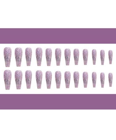 Poliphili 24Pcs Glossy Purple Flame Extra Long Press-On Fake Nails for Women - Removable Wear Ballerina Coffin Acrylic False Nails Tips - Buy Online on GoSupps.com