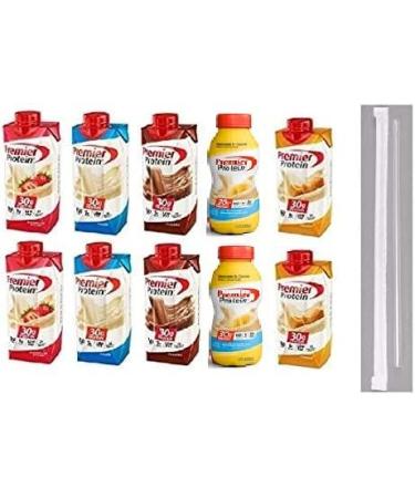 Premier Protein Shakes Drinks - Low Carb High Protein Shakes Variety 10 Pack (30g) | 2 of Each Flavor - Chocolate Strawberry Vanilla Banana & Caramel | Bonus of 10 Individually Wrapped Straws - Buy Online on GoSupps.com