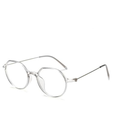 SERONI Metal Temples Tr90 Round Frame Blue Light Blocking Glasses for Women Men Anti UV Ray Computer Reading Glasses Gray 41 Millimeters
