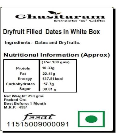 Ghasitaram Gifts Diwali Gifts Sweets- Dryfruit Filled Dates in White Box - Buy Online on GoSupps.com