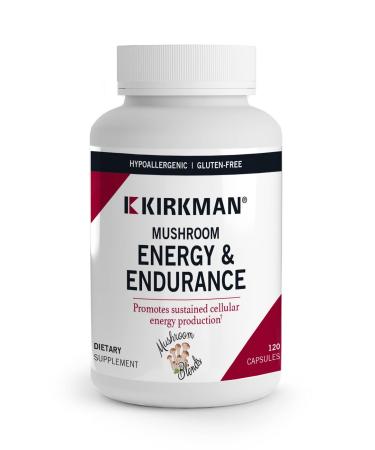 Kirkman - Mushroom Energy & Endurance - 120 Capsules - Promotes Sustained Cellular Energy Production - Hypoallergenic - Hypoallergenic