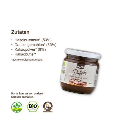 Dattello Organic Chocolate Hazelnut Spread with Dates | No Refined Sugar & Vegan - 400g (6 Jars) | Shop MAKRi Worldwide - Buy Online on GoSupps.com