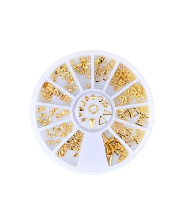 Frcolor 120 Pcs Rose Gold Nail Art Studs Rivet Oval Circle Square Triangle Hollow Frame Mixed Metallic Nail Charms DIY 3D Nail Art Decoration