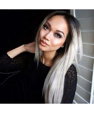 Bestland Long Silky Black Grey Straight Wig | Heat Resistant Synthetic Fiber Wig for Natural Look - Buy Online on GoSupps.com