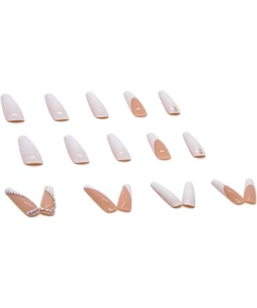 White French Fake Nails with Rhinestones and Sequins | Long Stick on False Nails Art Kit - Buy Online on GoSupps.com