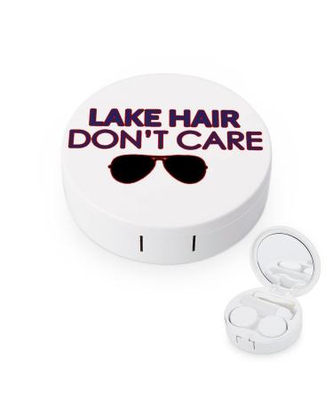 Lake Hair Don't Care Round Case For Contact Lens Kit Storage Box with Mirror Printed