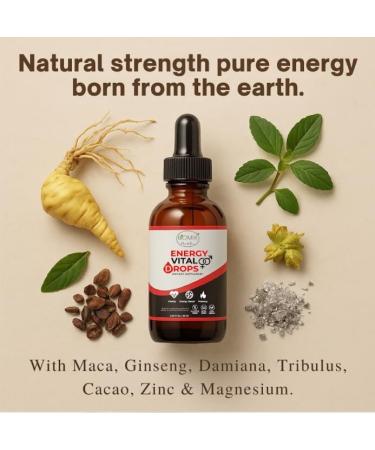 Biomix Energy Vital Drops+ | Natural Vegan Liquid Supplement for Energy Vitality & Daily Wellness | Fast Absorption Formula with Maca Ginseng Tribulus Magnesium & Zinc | Sugar-Free | 30 ml - Buy Online on GoSupps.com