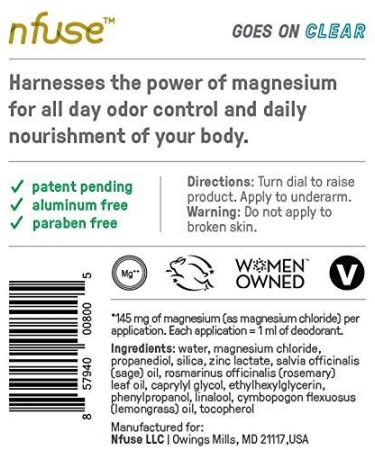 nfuse Natural Magnesium Gel Deodorant - Aluminum and Paraben-Free Formula with Pure USP Grade Magnesium Chloride - Mountain Air Fragrance - Buy Online on GoSupps.com