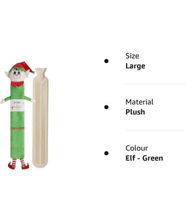 Extra Long Elf Hot Water Bottle with Plush Cover - 2L Capacity for Pain Relief | 72cm Long Natural Rubber - Green - Buy Online on GoSupps.com