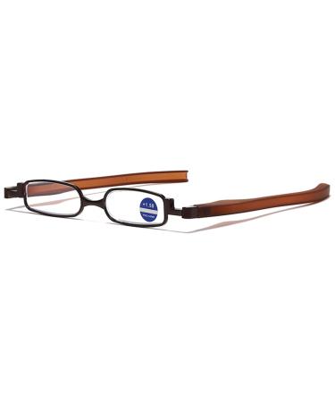 Lanomi folds reading glasses foldable 360 rotating temple mini pocket reader metal narrow reading aid from +1.00 to +4.00 diopters brown 2.5 dioptria