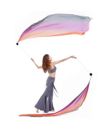 2Pcs Silk Veil + 2Pcs Poi Chain Ball Women Belly Dance Poi Streamer Throw Ball Stage Props BLACK DARKPURPLE ORANGE