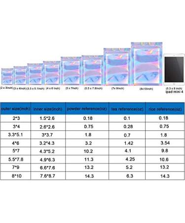 100 Pack 3x4 Inch Smell Proof Holographic Storage Bags for Food - Holographic Color - Buy Online on GoSupps.com