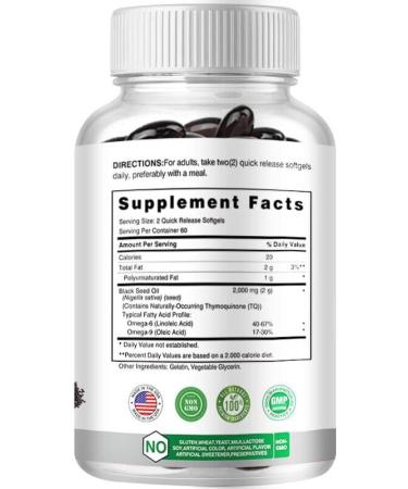 Black Seed Oil 2000mg (120 Capsules) 100% Pure Cold Pressed for Hair Skin & Nail Health Immune Support - Buy Online on GoSupps.com