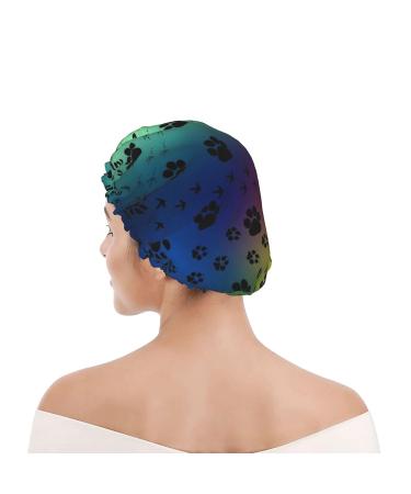 Paw Prints Pattern Waterproof Shower Cap for Women - Fits All Head Sizes & Hair Textures - Buy Online on GoSupps.com