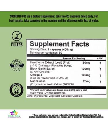Herbs SRA CARDIOCLEAN Cardiovascular Support Supplement with Hawthorn Black Garlic Omega-3 & Nattokinase Supports Heart Health Circulation & Healthy Cholesterol Levels 120 Vegetarian Capsules - Buy Online on GoSupps.com