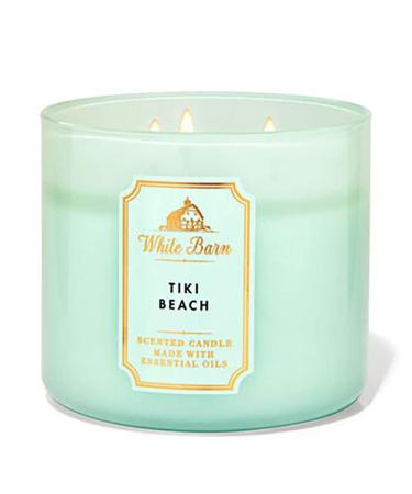 White Barn Tiki Beach Scented Candle Made W Essential Oils 14.5 oz Three Wick w Burn Time of 25-45 Hours