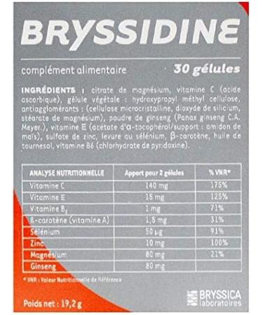 Bryssidine - Oxidative Stress Fatigue Immune System - Selenium Zinc Vit E Vit C Magnesium Vit B - Pack of 2 Boxes of 30 Capsules - Buy Online on GoSupps.com