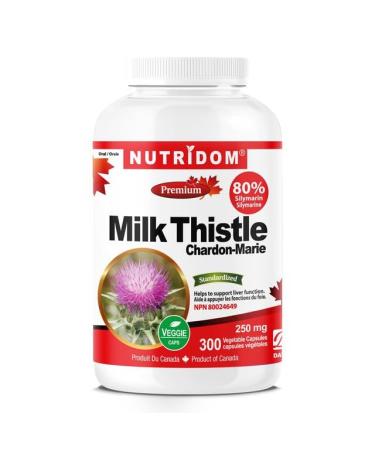 Nuridom Milk Thistle Capsules 250mg Supports Liver Function 80% Silymarin Milk Thistle Seed Extract Supplement Non-GMO Vegan Gluten-Free Dairy and Soy Free (300 Count)