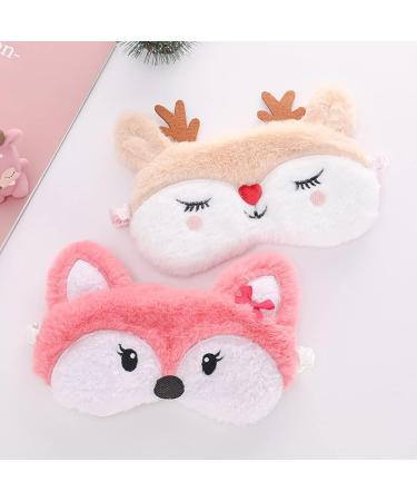 2 Pack Cute Animal Sleep Masks for Girls - Fox Elk Cartoon Design - Soft Plush Blindfold Eye Cover for Women - Travel, Nap, Night Sleeping - Buy Online on GoSupps.com