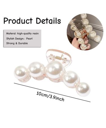 Geometric Pearl Rhinestone Hair Claw Clip - Elegant Acrylic Hairpin for Women | Large Size Hair Accessory Barrette | White Pearl Crab Decoration - 1Pcs - Buy Online on GoSupps.com