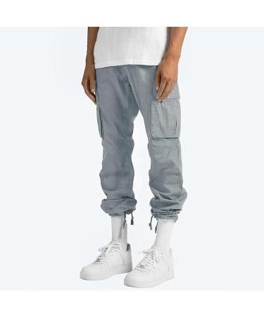 Men's Plus Size Cargo Pants with Pockets | Drawstring Trousers | Solid Color Gym & Outdoor Wear - Gray | Medium - Buy Online on GoSupps.com