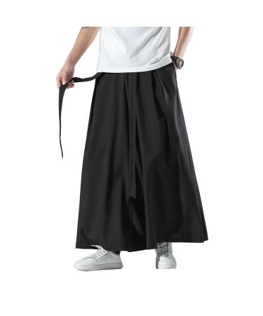 Seidarise Men's Wide Leg Casual Harem Linen Japanese Yoga Harem Pants Hip hop Joggers Baggy Small 75black