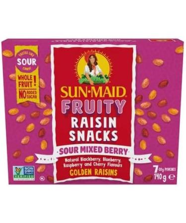 Sour Mixed Berry Flavoured Raisins Snack Bundle. Includes (1) Package of Sun-Maid Fruity Raisin Snacks Sour Mixed Berry Flavour 140g Box (7 pouches included) PLUS Bonus Big Maple Trivia Cards to Enjoy with your Snack. Tastes like Sour Candy - Buy Online on GoSupps.com