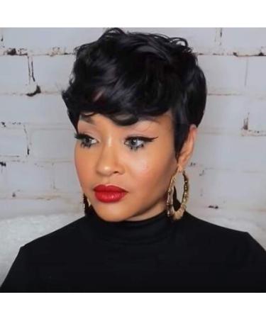 RUISENNA Short Hair Wig Synthetic Curly Wig for Black Women Short Black Pixie Cut Wigs Heat Resistant Fiber Hair Wigs