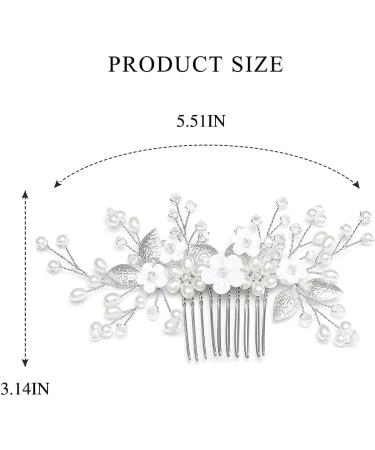 Handsess Bridal Wedding Flowers Hair Comb Silver Rhinestone Hairpieces Leaf Bridal Side Combs Pearl Wedding Hair Accessories for Women and Girls - Buy Online on GoSupps.com