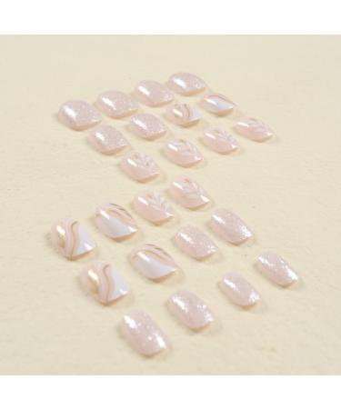 SINLOV Short Square Fake Nails Flower Glossy Press on False Nails Pink Nude Crystal Ballerina Artificial Finger Nails French Full Cover False Nails for Women and Girls - Buy Online on GoSupps.com